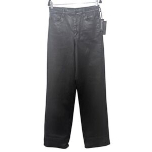 Blank NYC The Franklin Ribcage Wide Leg Women 30 Blk NEW Coated Denim Pants Long
